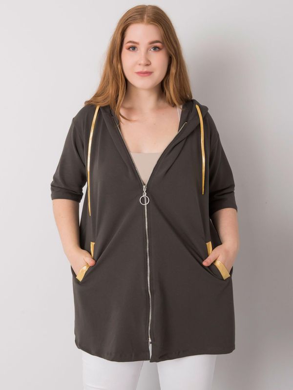 Fashionhunters Khaki sweatshirt plus size with zipper Lounes