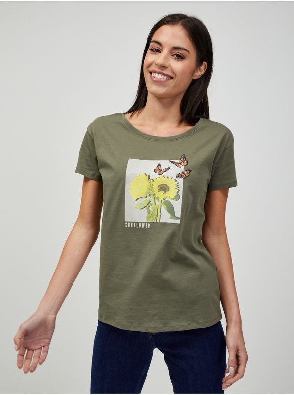 Orsay Khaki T-shirt with ORSAY print - Women