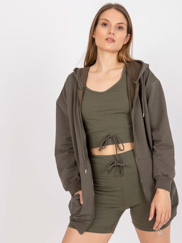 Fashionhunters Khaki three-piece basic cotton set