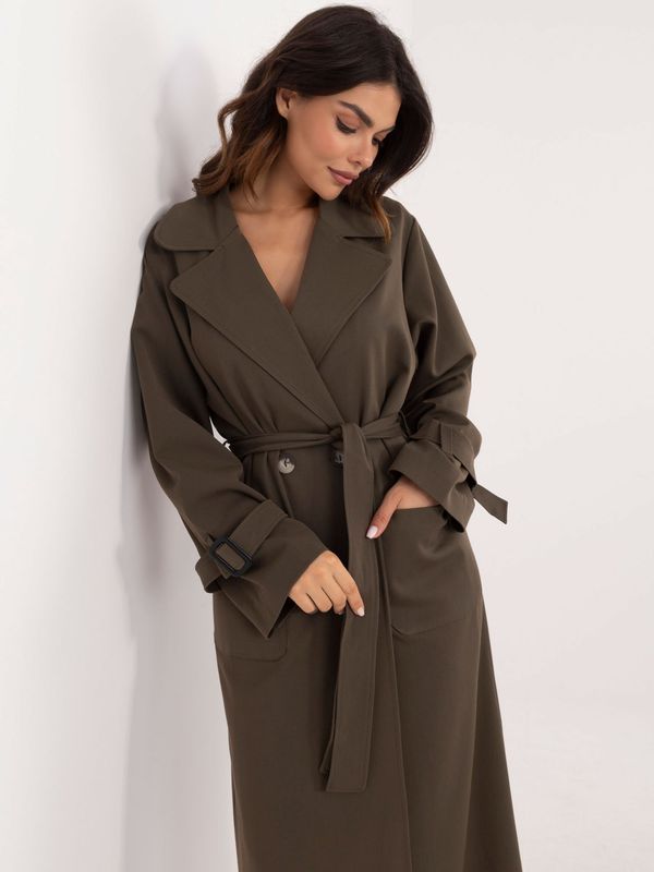 Fashionhunters Khaki trench coat with decorative stripes