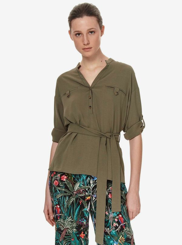 Top Secret Khaki women's blouse with tie at the waist TOP SECRET - Women