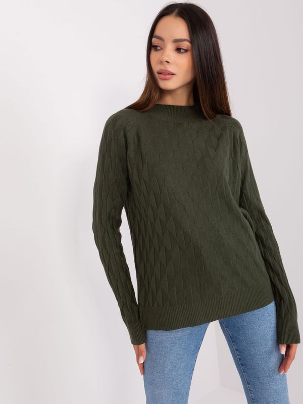 Fashionhunters Khaki women's classic sweater with patterns