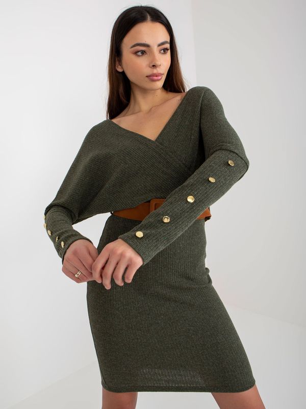 Fashionhunters Khaki wrap dress OCH BELLA made of ribbed knit