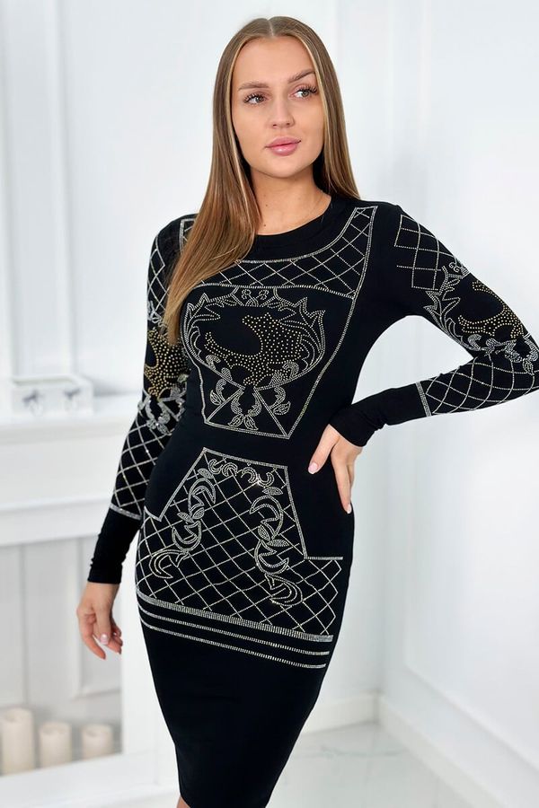 Kesi Knitted dress with gold and silver cubic zirconia pattern in black