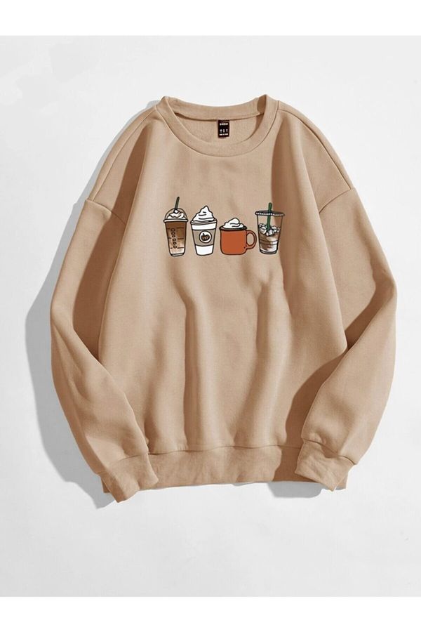 Know Know Women's Mink Oversize Coffee Printed Sweatshirt
