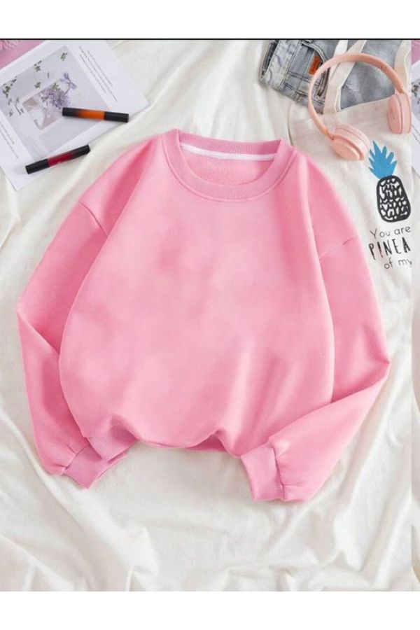 Know Know Women's Pink Plain Crewneck Sweatshirt