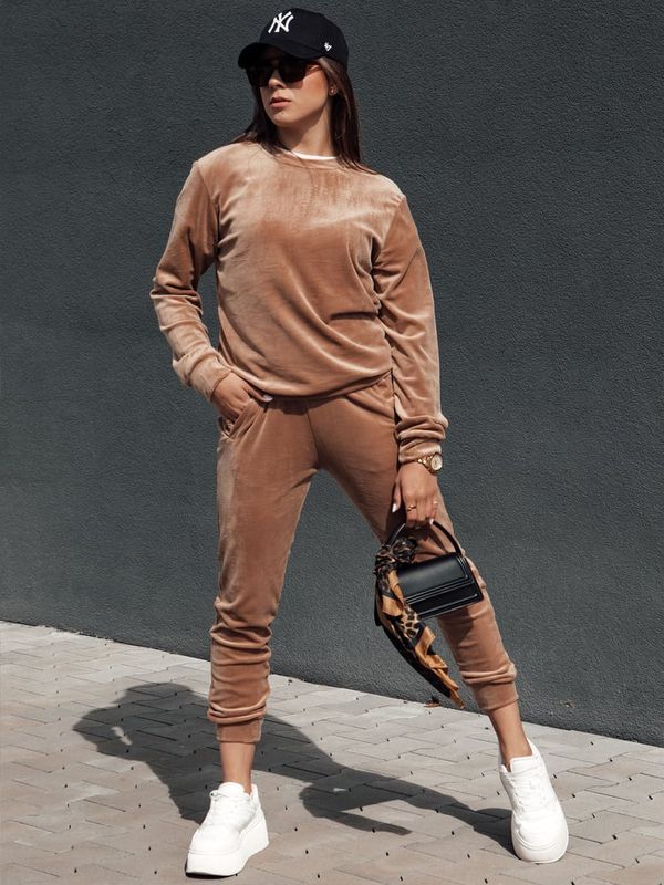 DStreet Komplet damski welurowy URBANVELVET jasnobrązowy Dstreet