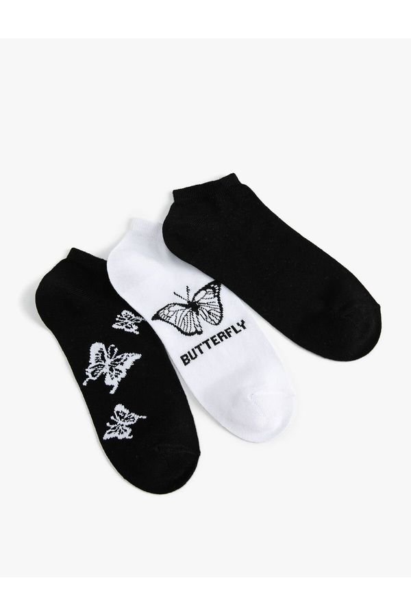 Koton Koton 3-Piece Booties Socks Set Butterfly Patterned Slogan Multi Color