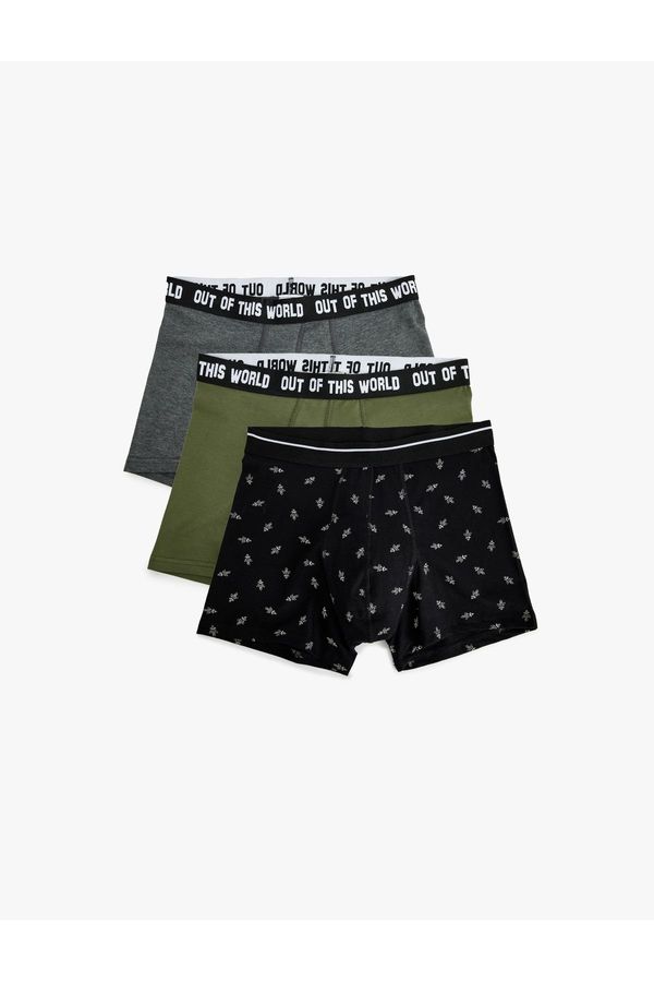 Koton Koton 3-Piece Boxer Set Slogan Printed Multicolored Cotton