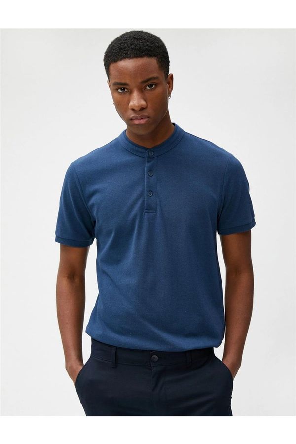 Koton Koton 3sam10013mk In3 Indigo Men's Cotton Jersey Basic Short Sleeve Polo Neck T-shirt