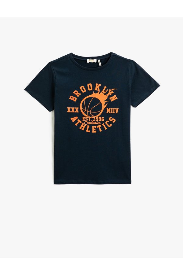 Koton Koton A Basketball-themed Printed Short Sleeve T-Shirt, Crew Neck