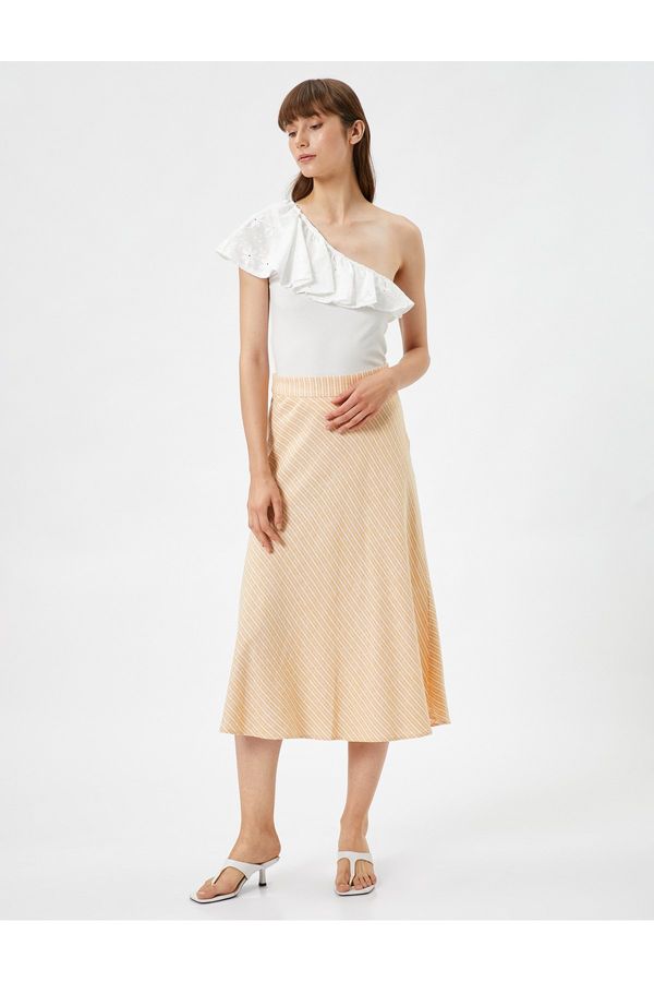 Koton Koton A-Line Midi Skirt, Normal Waist Zippered, Linen Blend.