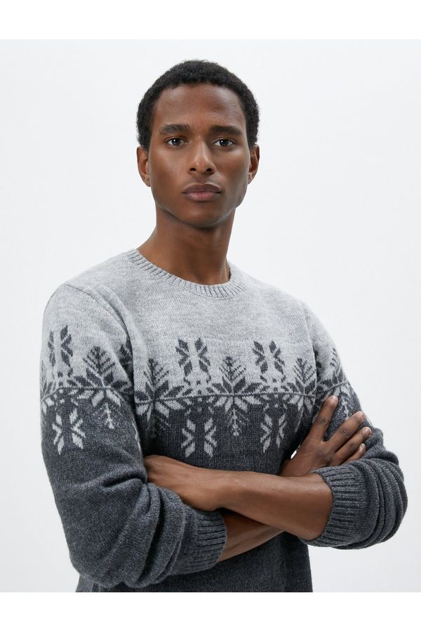 Koton Koton Acrylic Blend Sweater Crew Neck Ethnic Patterned