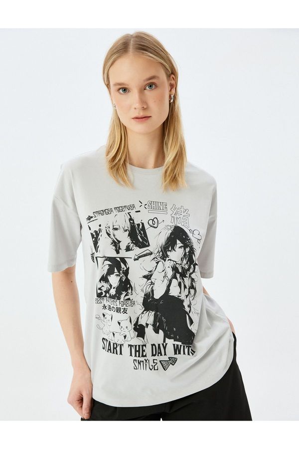 Koton Koton Anime Printed Oversize Crew Neck Short Sleeve T-Shirt