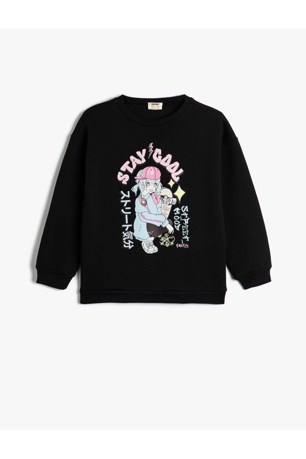 Koton Koton Anime Printed Sweatshirt Crew Neck Raised