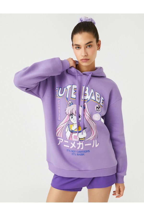 Koton Koton Anime Sweatshirt Oversize Printed Hooded Ribbed