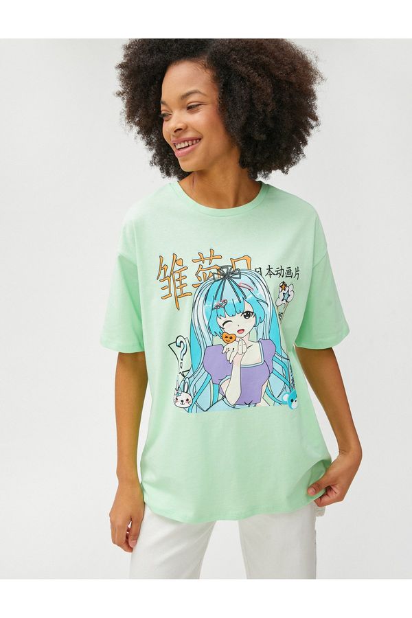Koton Koton Anime T-Shirt Oversize Crew Neck Short Sleeve Cotton