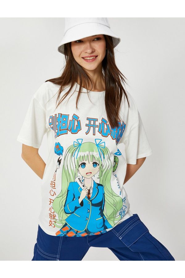 Koton Koton Anime T-Shirt Oversize Short Sleeve Crew Neck Cotton