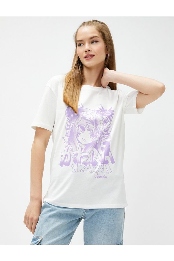 Koton Koton Anime T-Shirt Printed Crew Neck Short Sleeve Cotton
