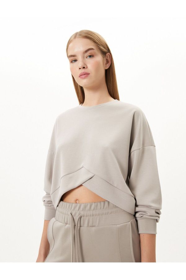 Koton Koton Asymmetric Cut Crop Oversize Yoga Sweatshirt Long Sleeve Crew Neck Modal Fabric