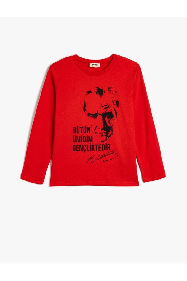 Koton Koton Atatürk T-Shirt Printed Long Sleeve Crew Neck Cotton