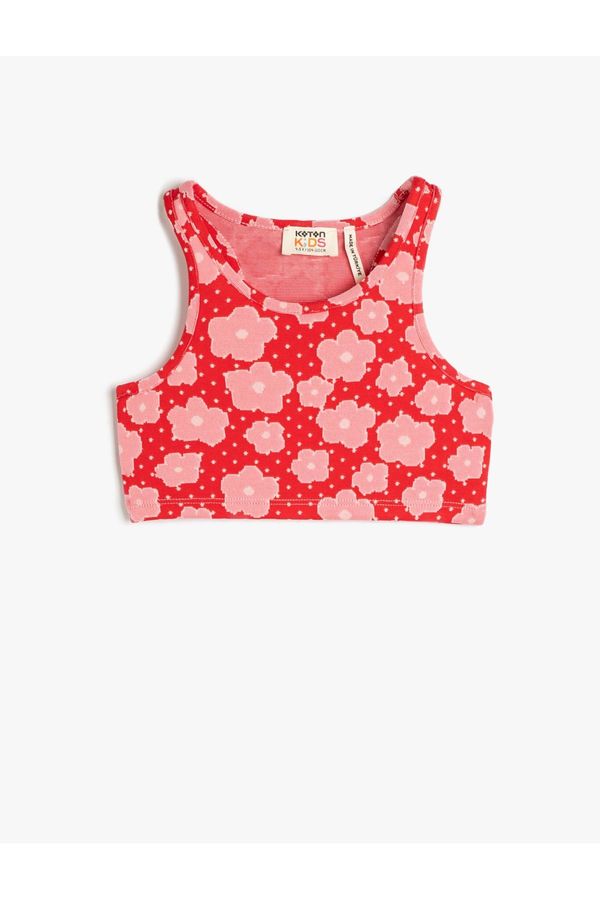 Koton Koton Athlete Crop Floral Sleeveless, Round Neck Slim Fit.