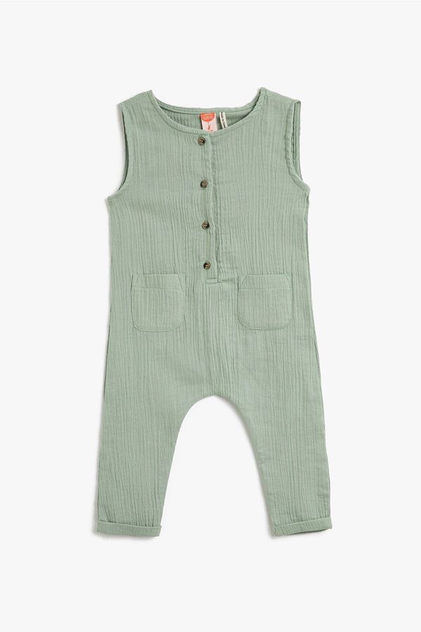 Koton Koton Baby Boy Buttoned Sleeveless Pocket Muslin Fabric Jumpsuit 3smb40069tw