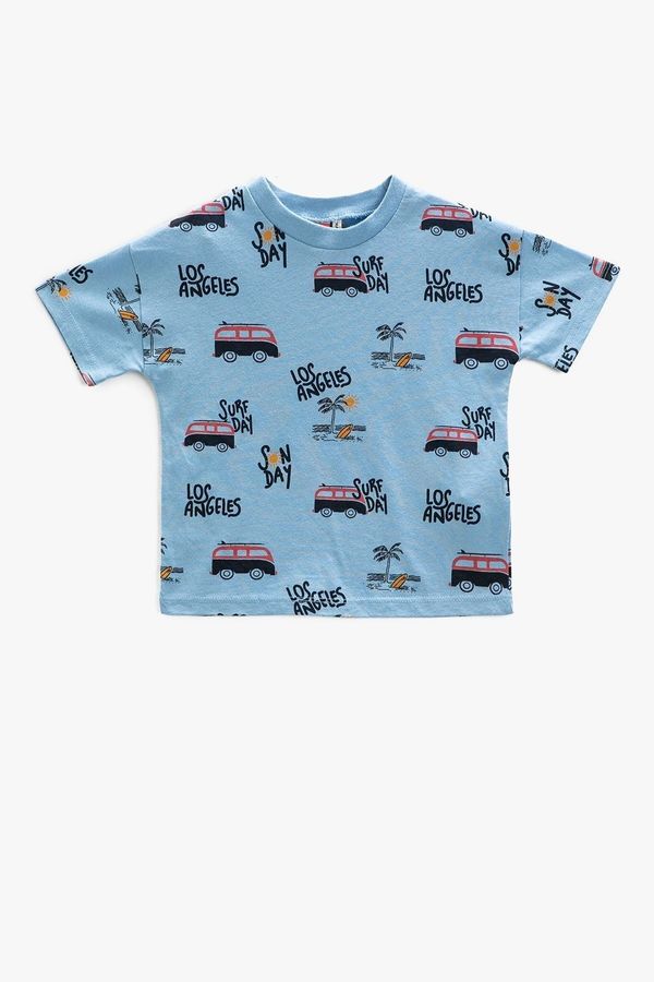 Koton Koton Baby Boy Short Sleeve Crew Neck Car Printed T-Shirt 3smb10157tk