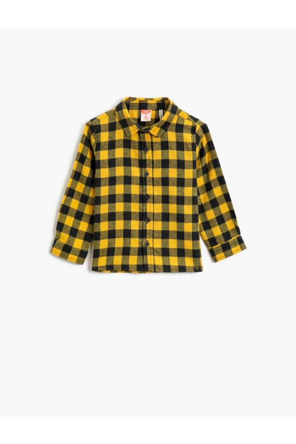 Koton Koton Baby Boy Yellow Checkered Classic Collar Long Sleeve Shirt