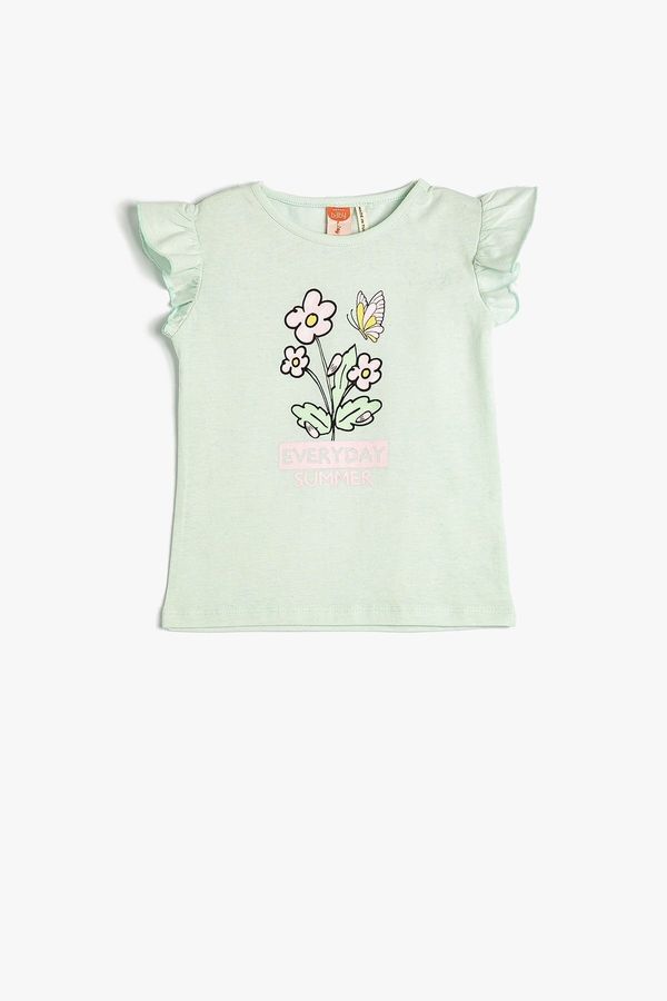 Koton Koton Baby Girl Crew Neck Sleeveless Ruffle Floral Print T-Shirt 3smg30019ak