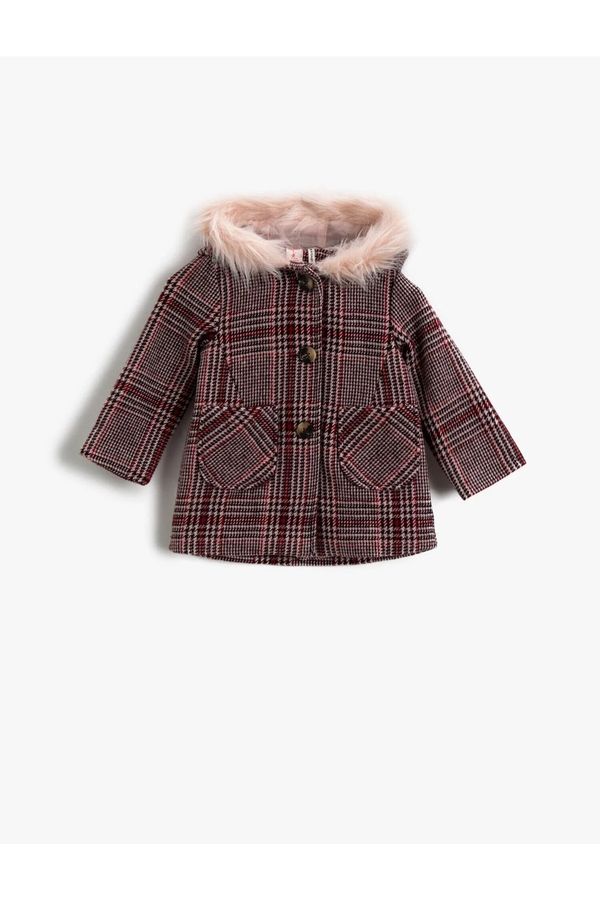 Koton Koton Baby Girl Fur Collar Coat Plaid Hooded Baby Girl Fur Collar Coat Plaid Hooded