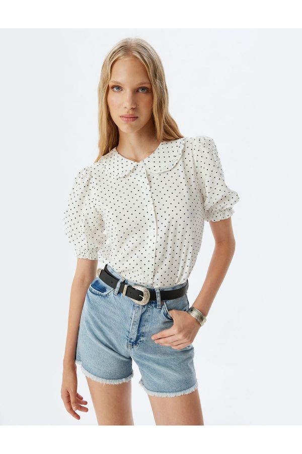 Koton Koton Balloon Sleeve Shirt Baby Collar Polka Dot Buttoned Slim Fit