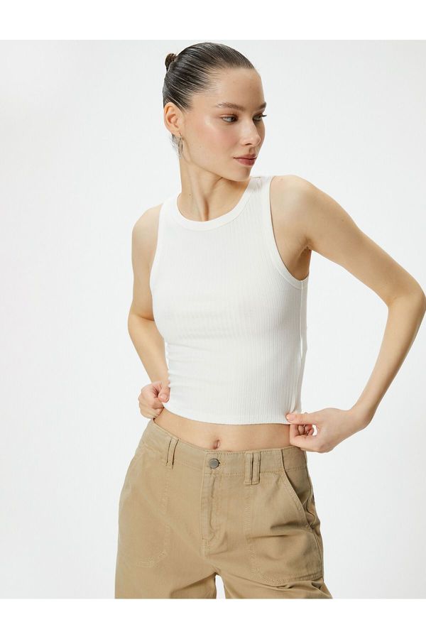 Koton Koton Basic Crop Athlete Crew Neck Cotton Ribbed