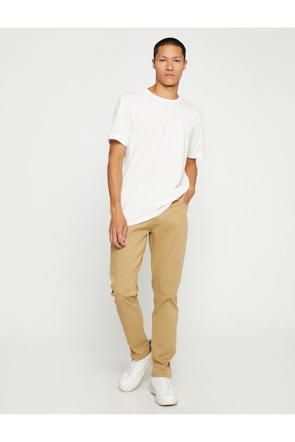 Koton Koton Basic Gabardine Trousers Slim Fit Button Detailed