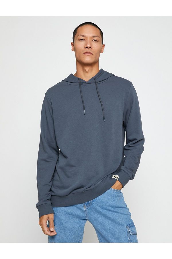 Koton Koton Basic Hooded Sweatshirt Long Sleeve Label Printed