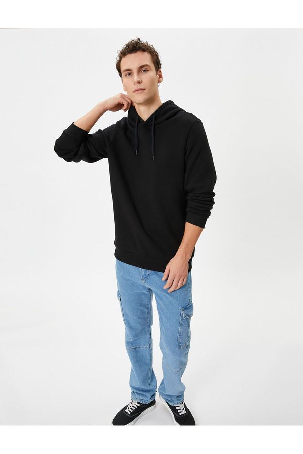 Koton Koton Basic Hooded Sweatshirt Long Sleeve Ribbed