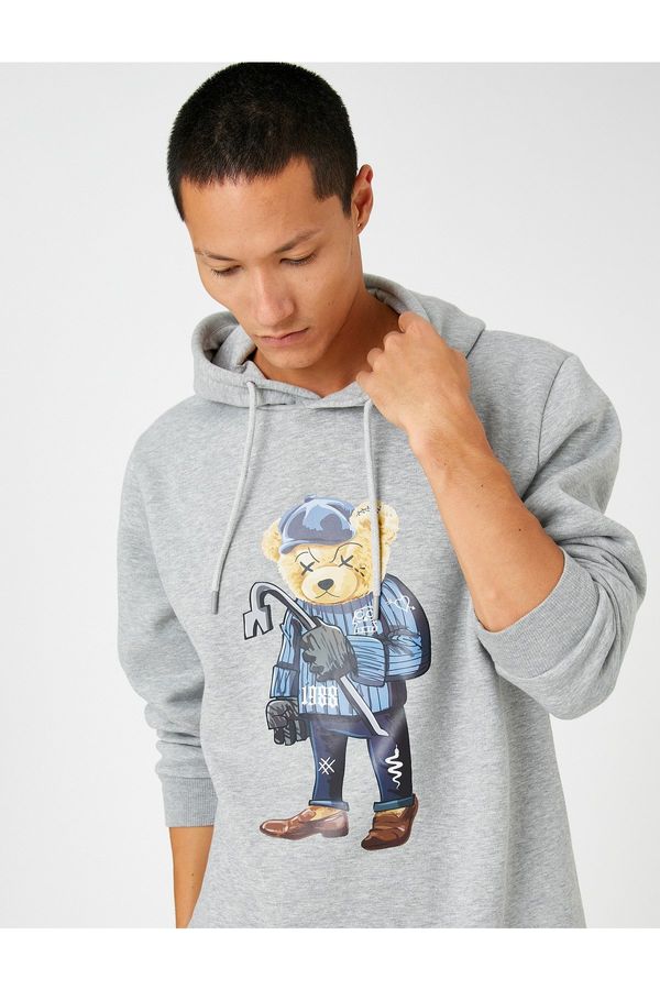 Koton Koton Basic Hooded Sweatshirt Raising Bear Print Long Sleeve