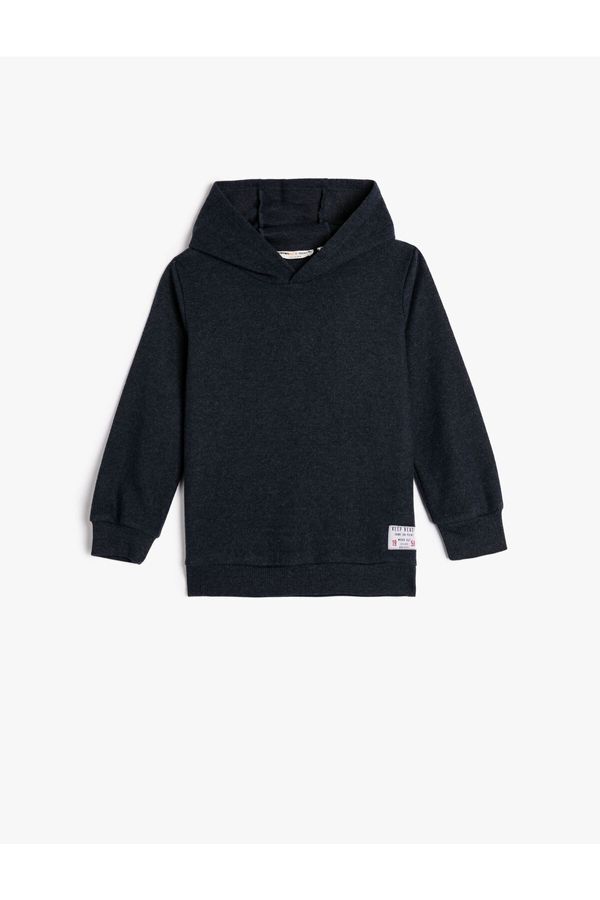 Koton Koton Basic Hooded Sweatshirt Soft Textured Label Detail