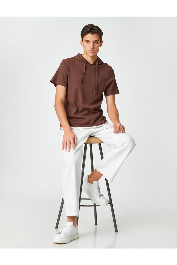 Koton Koton Basic Hooded T-Shirt Short Sleeve Textured Pocket Detail Cotton