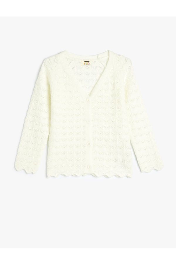 Koton Koton Basic Knitwear Cardigan Openwork V-Neck Button Closure Long Sleeve