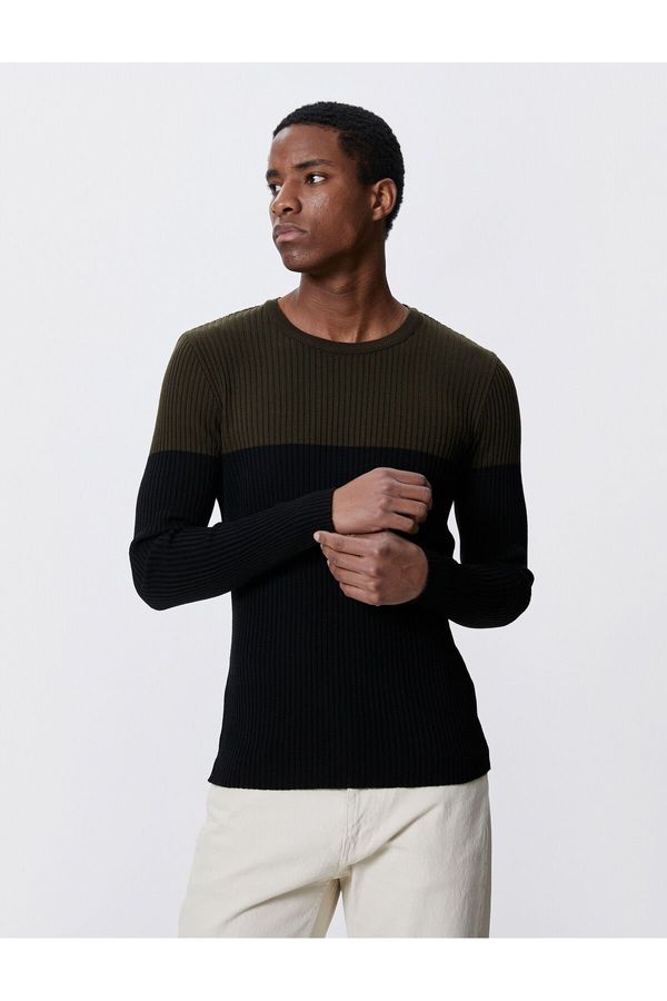 Koton Koton Basic Knitwear Sweater Crew Neck Color Block Slim Fit.