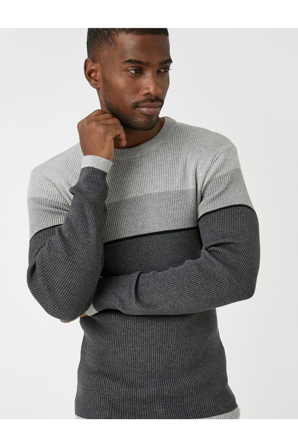 Koton Koton Basic Knitwear Sweater Crew Neck Color Blocked