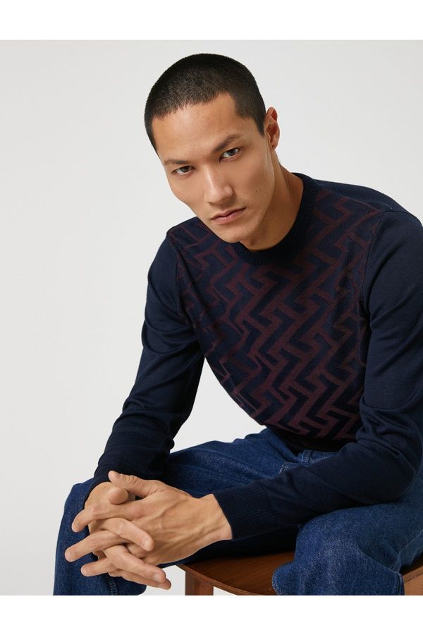 Koton Koton Basic Knitwear Sweater Geometric Patterned Textured Crew Neck.