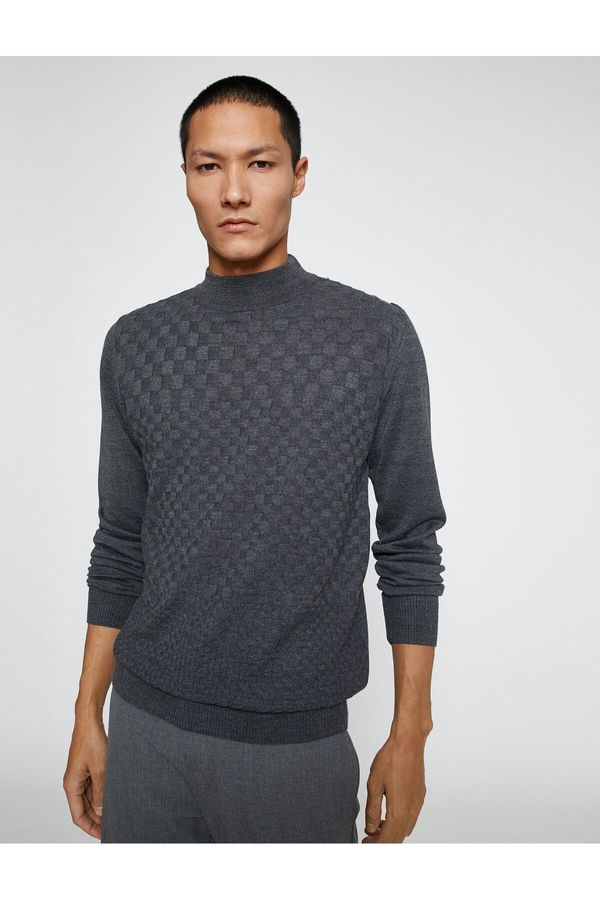 Koton Koton Basic Knitwear Sweater Half Turtleneck Long Sleeve Geometric Patterned