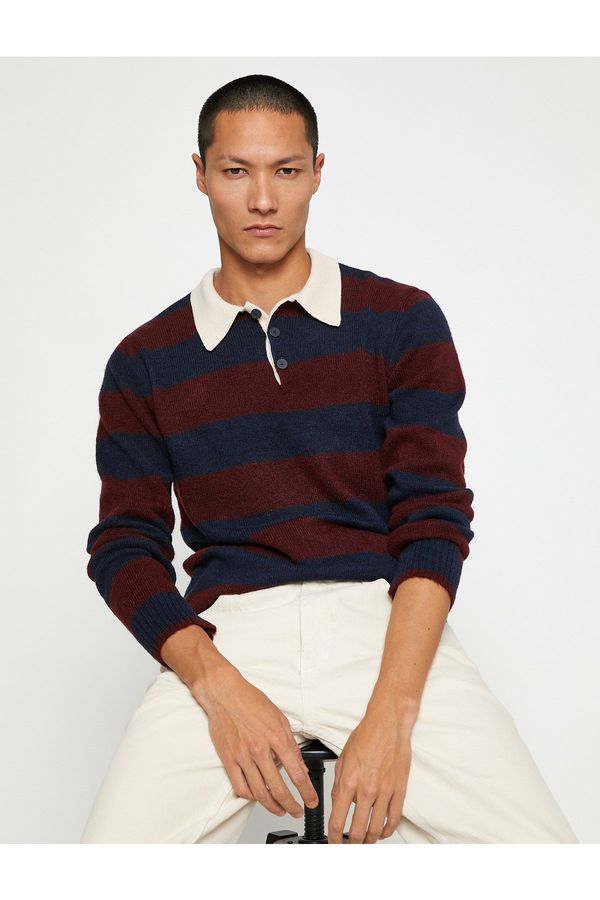 Koton Koton Basic Knitwear Sweater Polo Collar Button Detailed