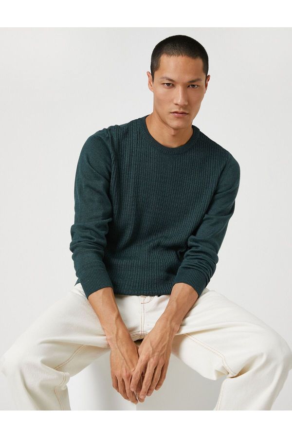 Koton Koton Basic Knitwear Sweater with Knit Detail Crew Neck