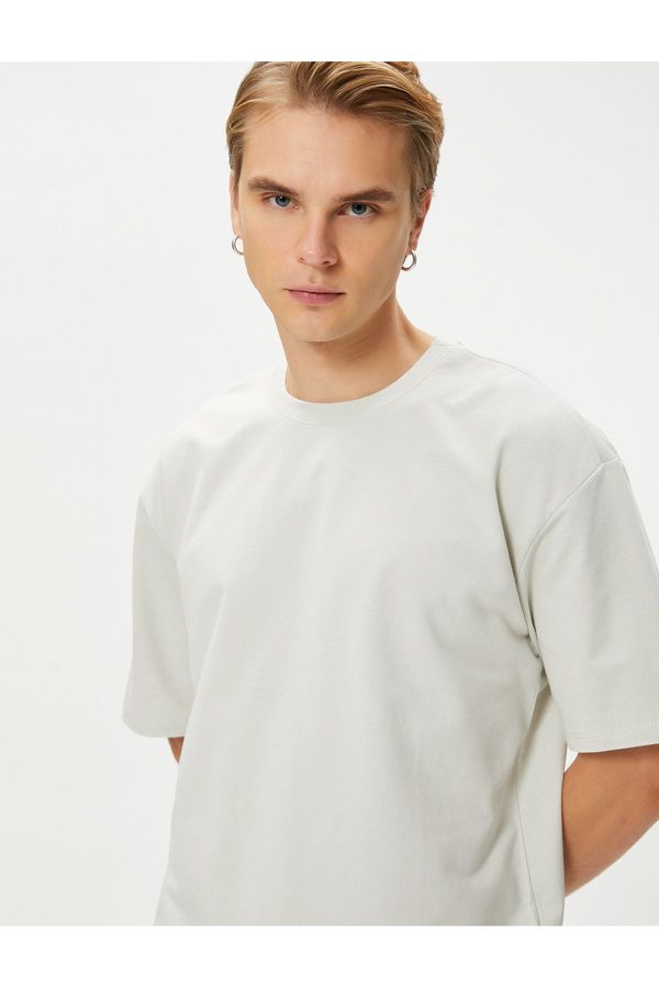 Koton Koton Basic Oversize T-Shirt Crew Neck Off Shoulder Short Sleeve Cotton
