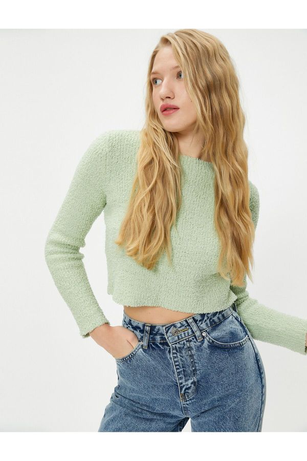 Koton Koton Basic Plush Crop Sweater Long Sleeve Round Neck