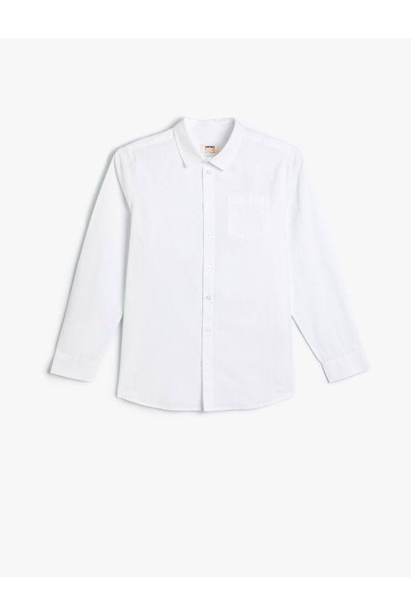 Koton Koton Basic Shirt Classic Collar Long Sleeve Pocket Detailed Cotton