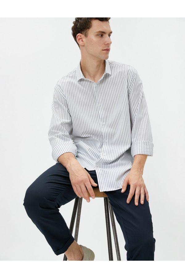 Koton Koton Basic Shirt Classic Collar Long Sleeved Buttoned Cotton Non Iron